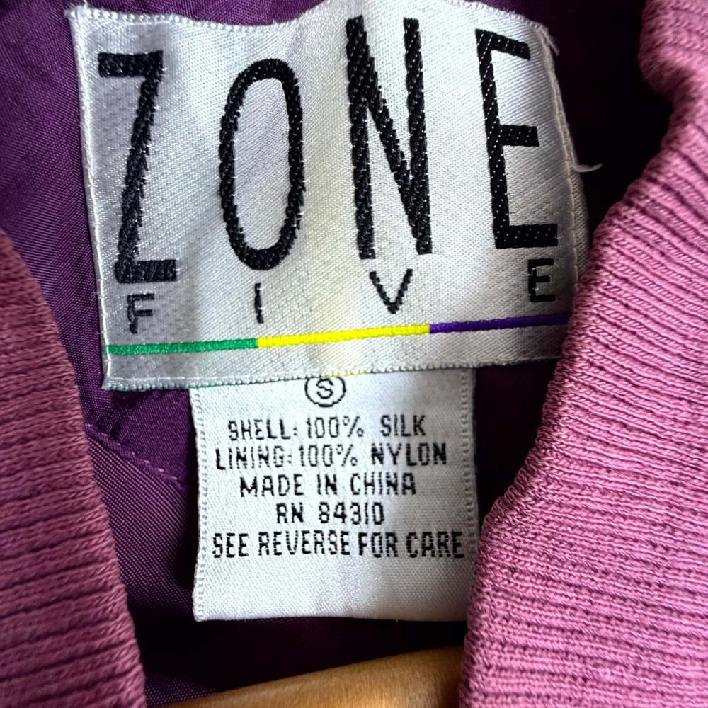 Vintage Zone Five Silk Tracksuit Jacket Mens Small Plum 90s Windbreaker Full Zip - Picture 3 of 7